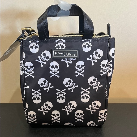 Betsey Johnson | Black Skull Lunch Tote w/ Crossbody Strap - Picture 1 of 7